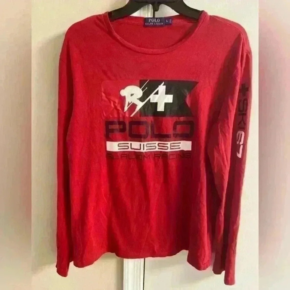Polo Ralph Lauren suisse slalom racing red long sleeve crewneck Large - Picture 1 of 8